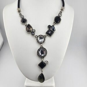 Y Drop Chunky‎ Rhinestone Cord Necklace Gothic Victorian